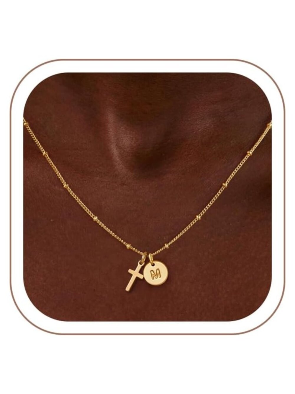 14k Gold Plated Cross Initial Necklace Adjustable Baptism Gift